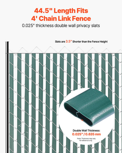 Bottom Locking Privacy Slats, Double-Wall Vertical Bottom-Locking Slats for Chain-Link Fence, High-Density HDPE Chain Link Slats Ideally Fit 4' High Fence for Garden, Farm, Sports Field(Green)