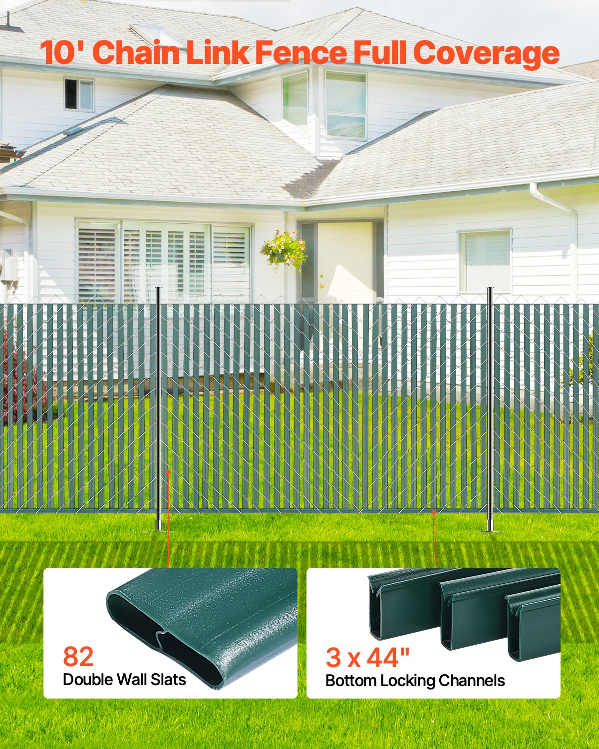 Bottom Locking Privacy Slats, Double-Wall Vertical Bottom-Locking Slats for Chain-Link Fence, High-Density HDPE Chain Link Slats Ideally Fit 4' High Fence for Garden, Farm, Sports Field(Green)