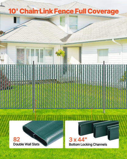 Bottom Locking Privacy Slats, Double-Wall Vertical Bottom-Locking Slats for Chain-Link Fence, High-Density HDPE Chain Link Slats Ideally Fit 4' High Fence for Garden, Farm, Sports Field(Green)
