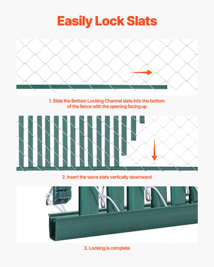 Bottom Locking Privacy Slats, Double-Wall Vertical Bottom-Locking Slats for Chain-Link Fence, High-Density HDPE Chain Link Slats Ideally Fit 4' High Fence for Garden, Farm, Sports Field(Green)