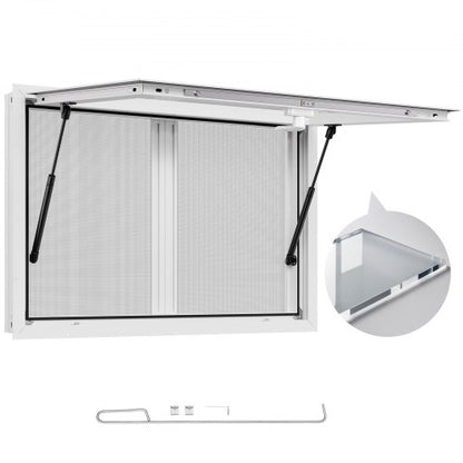Verkaufsfenster 92x61 cm, Servicefenster aus Aluminiumlegierung für Imbisswagen, bis zu 85 Grad schwenkbares Standfenster mit 2 Schiebefenstern, Ausstelltür und Schlepphaken, für Verkaufsanhänger