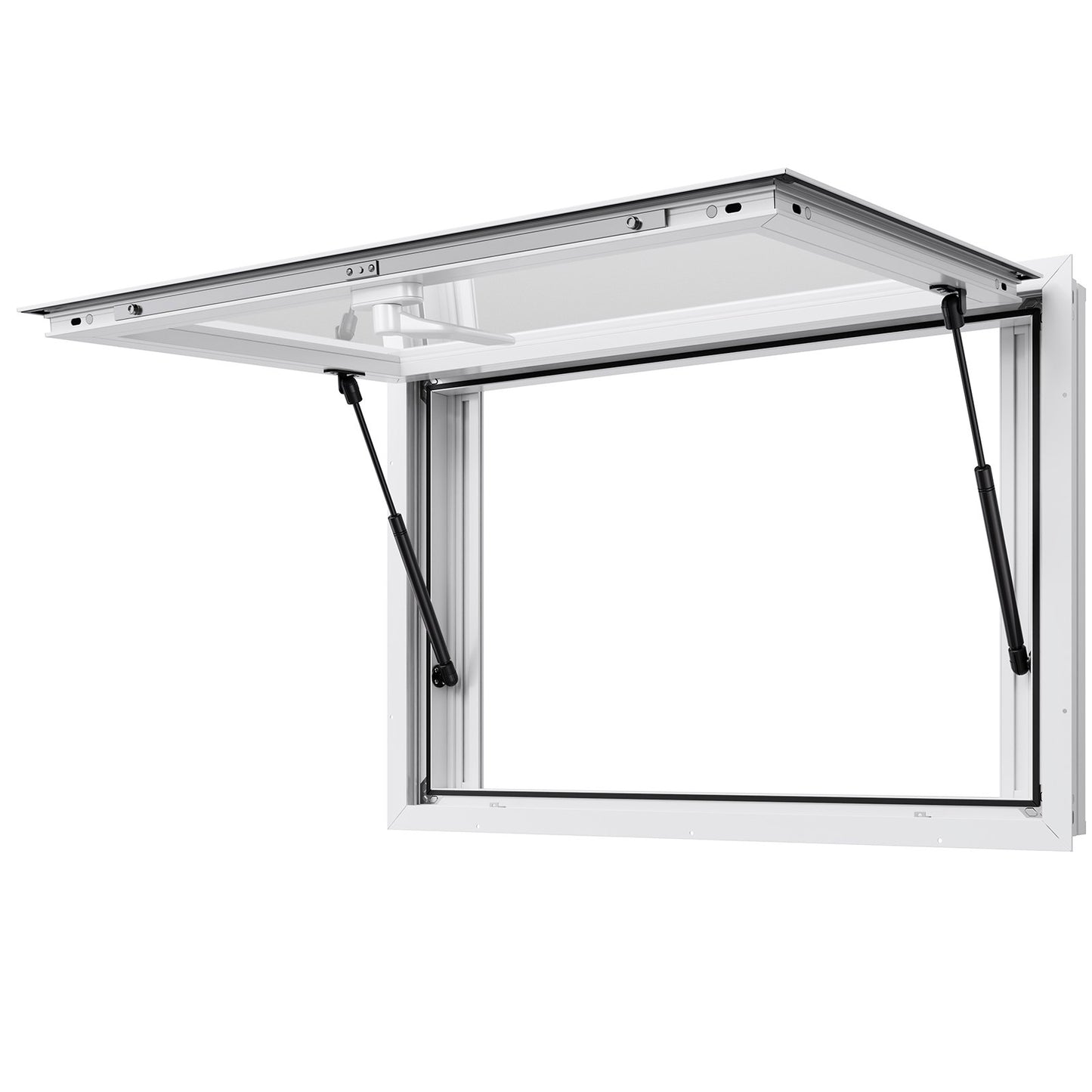 Verkaufsfenster 92x61 cm, Servicefenster aus Aluminiumlegierung für Imbisswagen, bis zu 85 Grad schwenkbares Standfenster mit 2 Schiebefenstern, Ausstelltür und Schlepphaken, für Verkaufsanhänger