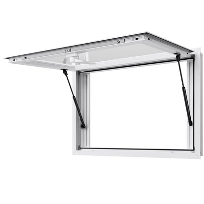 Verkaufsfenster 92x61 cm, Servicefenster aus Aluminiumlegierung für Imbisswagen, bis zu 85 Grad schwenkbares Standfenster mit 2 Schiebefenstern, Ausstelltür und Schlepphaken, für Verkaufsanhänger