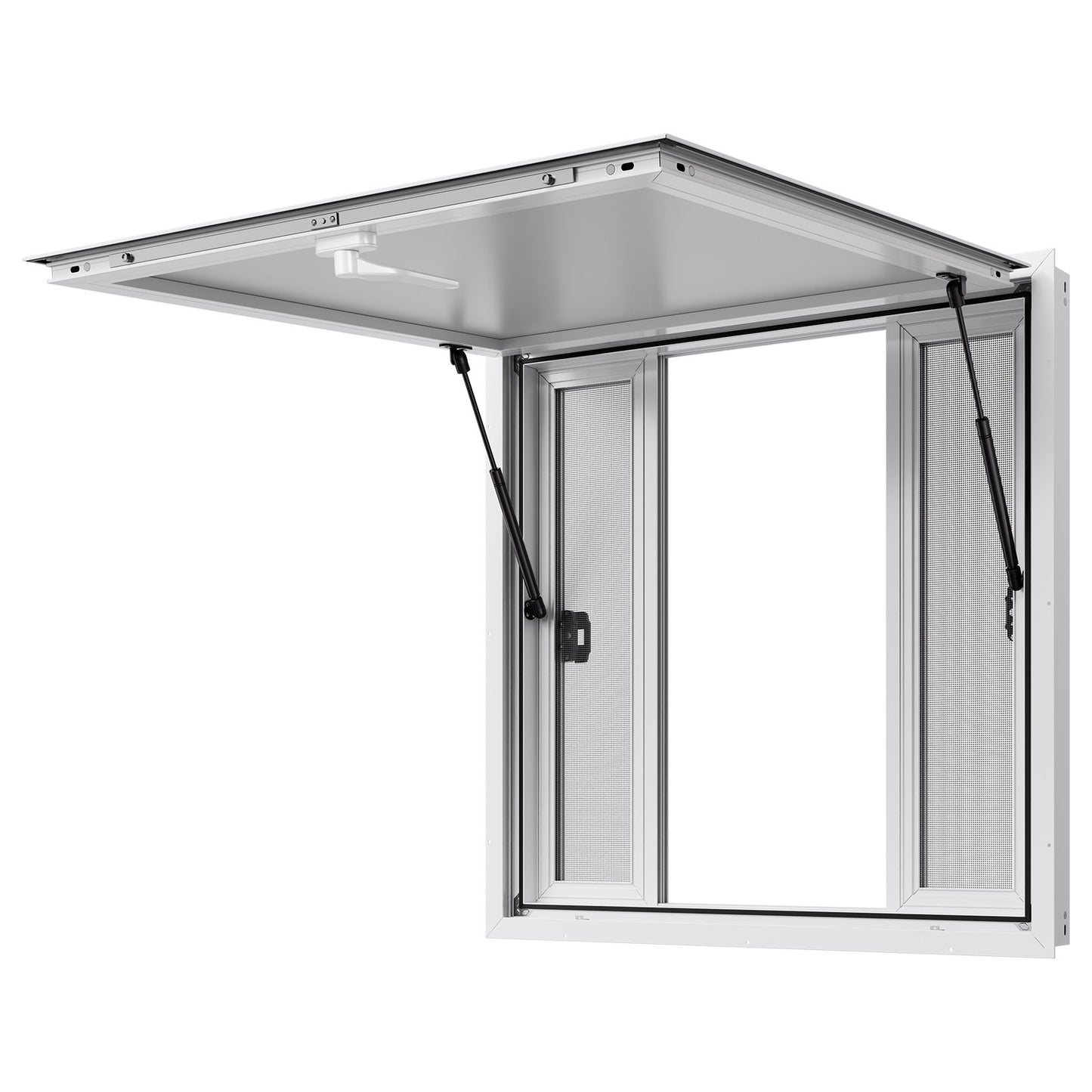 Concession Window 92x92 cm, Aluminum Alloy Service Window for Food Truck, Up to 85 Degrees Stand Serving Window with 4 Sliding Windows, Awning Door, and Drag Hook, for Concession Trailers
