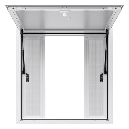 Concession Window 92x92 cm, Aluminum Alloy Service Window for Food Truck, Up to 85 Degrees Stand Serving Window with 4 Sliding Windows, Awning Door, and Drag Hook, for Concession Trailers