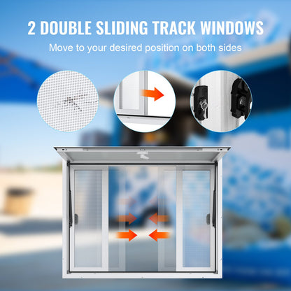 Concession Window for Food Truck, 48"x36" Aluminum Alloy Service Window, Up to 85 Degrees Serving Window with 4 Sliding Windows & Awning Door & Drag Hook, for Food Truck Concession Trailer