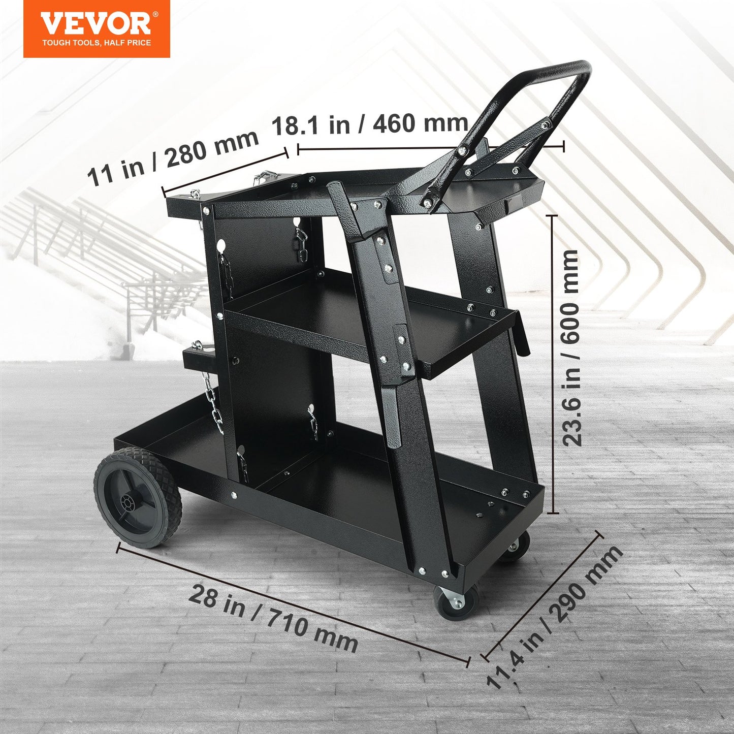 Welding Cart, 3-Tier Heavy Duty Welder Cart with 181.4kg Weight Capacity, 360° Swivel Wheels, Tank Storage Safety Chains, Rolling MIG Welder Cart for TIG, ARC, MMA, Plasma Cutter Welding Machine