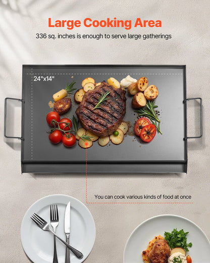 Grillplatte aus Kohlenstoffstahl, 61 x 41 cm (24 x 16 Zoll), universelle, flache, rechteckige Platte, Gasgrillplatte für BBQ-Grill, Teppanyaki, tragbares Familienkochgeschirr mit Griff, für Camping, Grillpartys