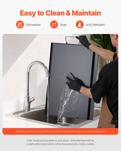 Grillplatte aus Kohlenstoffstahl, 61 x 41 cm (24 x 16 Zoll), universelle, flache, rechteckige Platte, Gasgrillplatte für BBQ-Grill, Teppanyaki, tragbares Familienkochgeschirr mit Griff, für Camping, Grillpartys