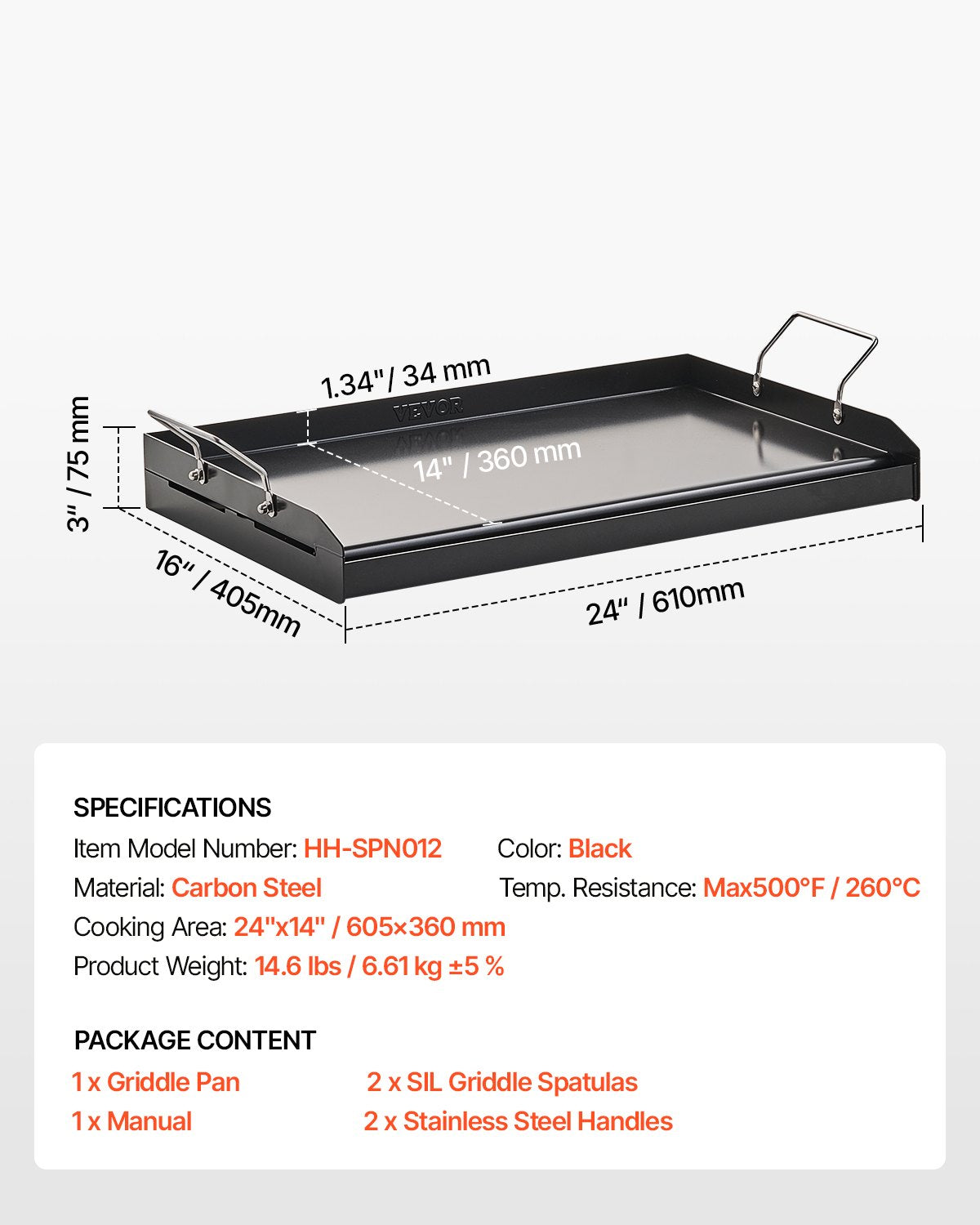 Grillplatte aus Kohlenstoffstahl, 61 x 41 cm (24 x 16 Zoll), universelle, flache, rechteckige Platte, Gasgrillplatte für BBQ-Grill, Teppanyaki, tragbares Familienkochgeschirr mit Griff, für Camping, Grillpartys