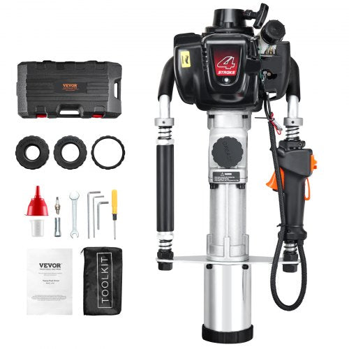 Benzinbetriebener T-Pfahlrammer mit 37,77 cm³ Hubraum, 4-Takt-Benzinmotor, Zaunpfahlrammer mit 3-Pfahl-Rammkopf (45/55/88 mm), 1000 W, tragbarer Rammer für Landwirtschaft, Weidezäune und Straßenbau