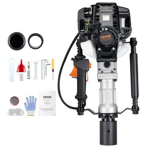 Benzinbetriebener T-Pfahlrammer mit 37,77 cm³ Hubraum, 4-Takt-Benzinmotor, Zaunrammgerät mit 2-Pfahlrammkopf (55/70 mm), 1000 W Leistung, tragbar, für Landwirtschaft, Weidezäune und Straßenbau