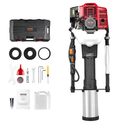 Benzinbetriebener T-Pfahlrammer, 2-Takt-Benzinmotor, 1400 W, tragbarer Pfahlrammer mit 3-Pfahl-Rammkopf (49/69/100 mm), für Landwirtschaft, Weidezäune und Straßenbau