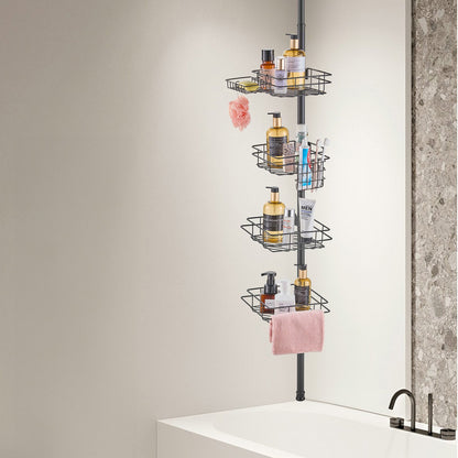 Shower Corner Caddy Tension Pole, 42" to 114" High, Multi-Functional Shower Tension Pole with Strong Load-Bearing Tray, Rust-Proof Easy-to-Install Tension Pole, Fit for Bathroom & Washroom
