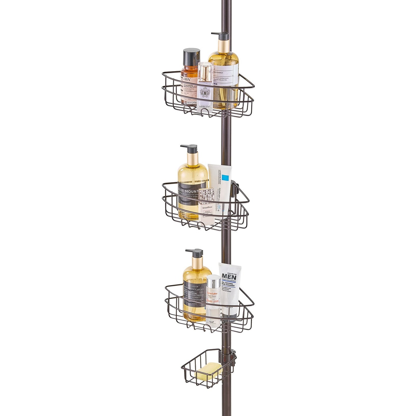 Shower Corner Caddy Tension Pole, 39" to 125" High, Multi-Functional Shower Tension Pole with Strong Load-Bearing Tray, Rust-Proof Easy-to-Install Tension Pole, Fit for Bathroom & Washroom