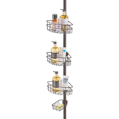 Shower Corner Caddy Tension Pole, 39" to 125" High, Multi-Functional Shower Tension Pole with Strong Load-Bearing Tray, Rust-Proof Easy-to-Install Tension Pole, Fit for Bathroom & Washroom