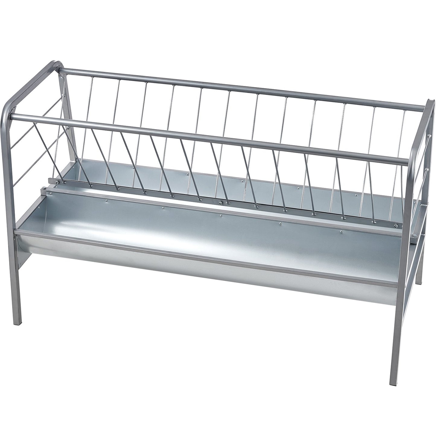 Livestock Hay Feeder, 2 in 1 Grain & Hay Feeder, 80-Gallon Capacity Pasture Feeder, 59" Long Goat Hay Feeder with Deeper Feeding Pan, Heavy Duty Steel Grain & Hay Holder for Sheep Farms Sheds