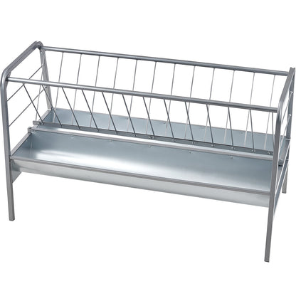 Livestock Hay Feeder, 2 in 1 Grain & Hay Feeder, 80-Gallon Capacity Pasture Feeder, 59" Long Goat Hay Feeder with Deeper Feeding Pan, Heavy Duty Steel Grain & Hay Holder for Sheep Farms Sheds