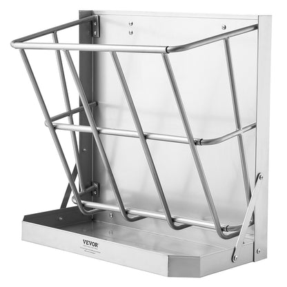 Goat Hay Feeder, 21 Gallons Large Capacity, 2 in 1 Hay and Grain Feeder, Wall Mounted Livestock Feeder with Feed Tray, Multiple Sided Goat Hay Rack, Sturdy Steel Hay Rack for Sheep Horses