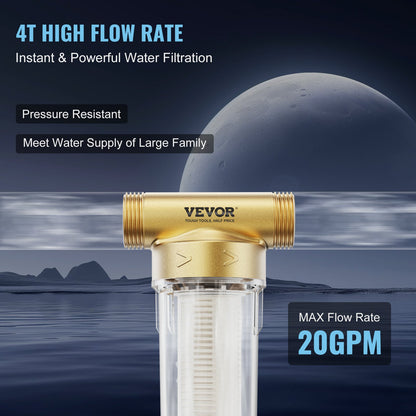 Spin Down Filter, 40 Micron + 30 Micron Fine Filtration, Whole House Sediment Filter for Well Water, 3/4"(1.9 cm) G-F + 1"(2.5 cm) G-M, 4 T/H High Flow Rate, for Whole House Water Filtration Systems