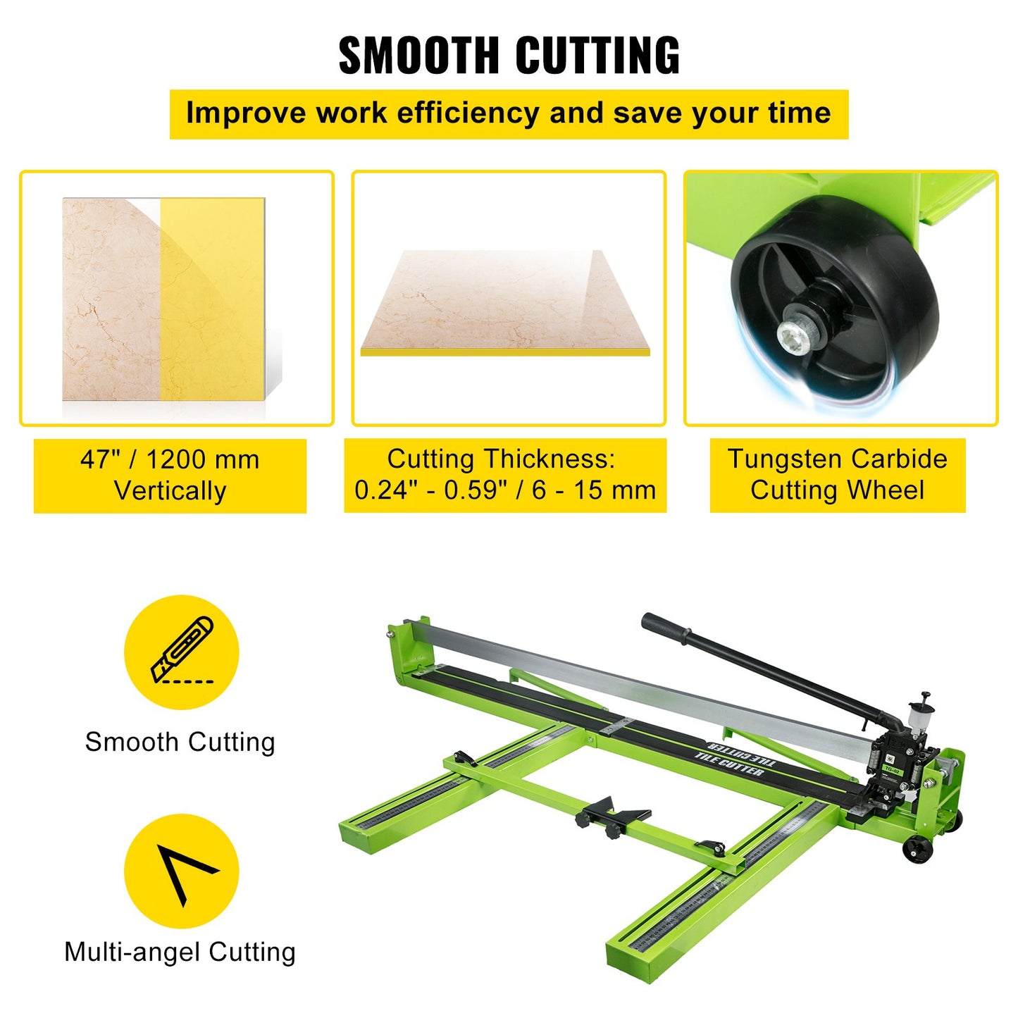 Tile Cutter 47-Inch Manual Tile Cutter 1.4-Inch Tile Cutting Machine Ceramic Porcelain Tile Cutter with Laser Guide All-Steel Frame and Bonus Spare Cutter Wheels Tile Cutter Hand Tool