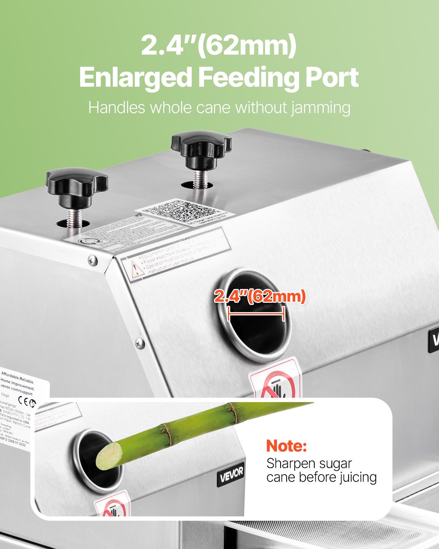 Gewerbliche Zuckerrohrpresse, 50 kg/h Ausstoß, 3 Walzen, 62 mm Einlass