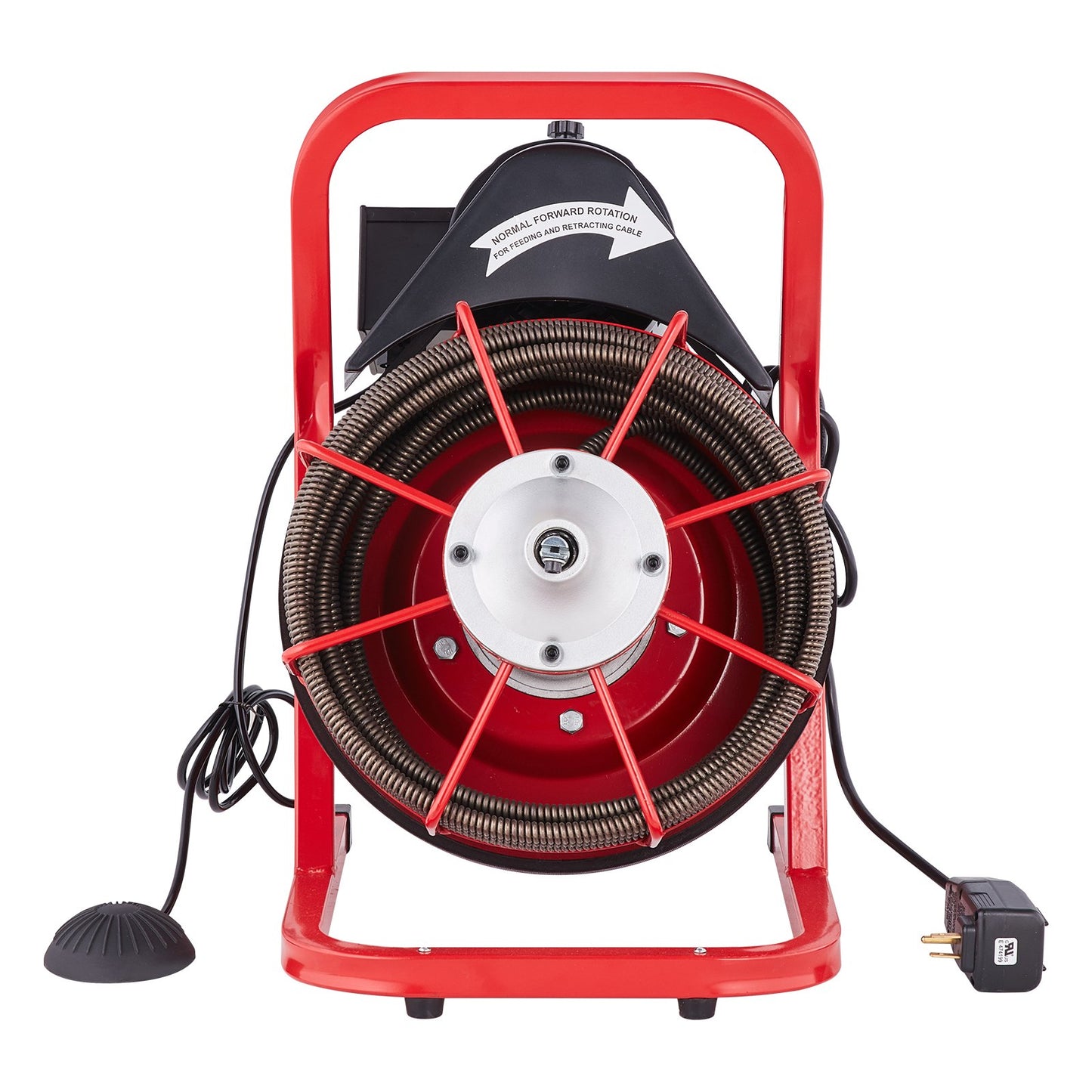 Drain Cleaner Machine 50FT x 1/2 Inch, Sewer Snake Auger Manual Feed, 250W Electric Drain Cleaning Machine with 4 Cutters & Air-activated Foot Switch for 2" to 4" Pipes