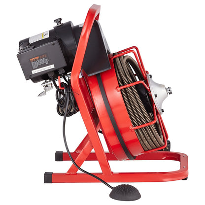 Drain Cleaner Machine 50FT x 1/2 Inch, Sewer Snake Auger Manual Feed, 250W Electric Drain Cleaning Machine with 4 Cutters & Air-activated Foot Switch for 2" to 4" Pipes