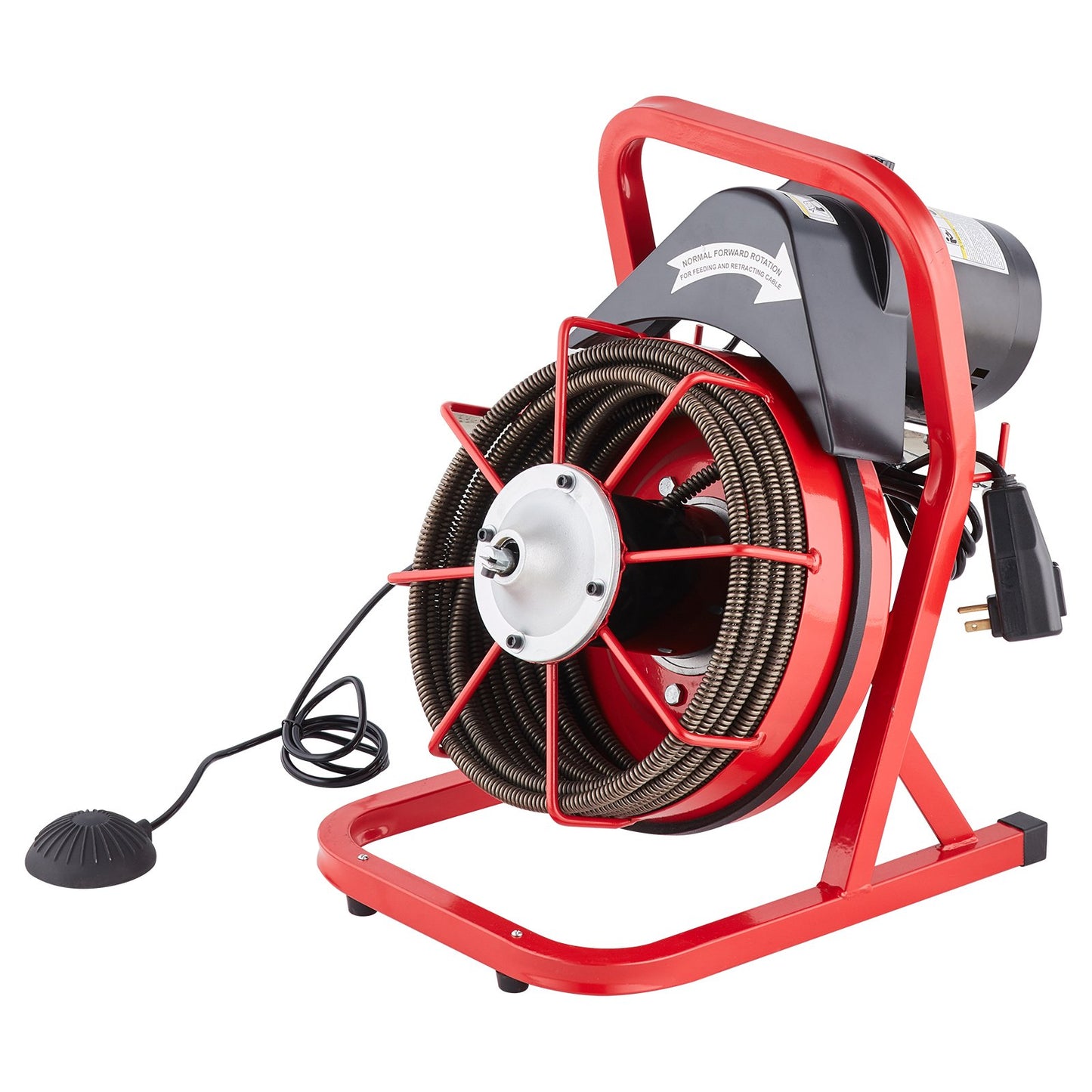 Drain Cleaner Machine 50FT x 1/2 Inch, Sewer Snake Auger Manual Feed, 250W Electric Drain Cleaning Machine with 4 Cutters & Air-activated Foot Switch for 2" to 4" Pipes