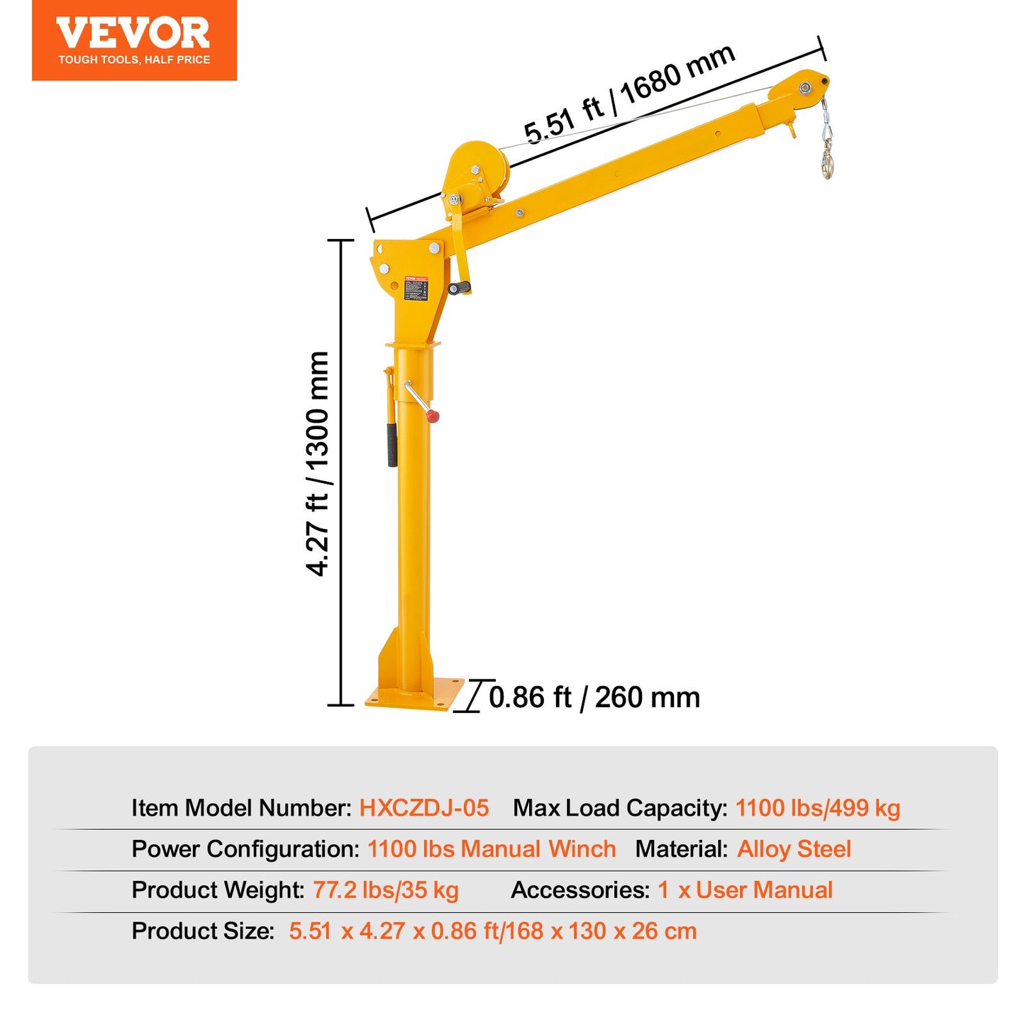 Pickup Truck Crane, Folding Truck-Mounted Bed Crane with 1100 lbs Manual Winch, Steel Pickup Truck Jib Crane Hoist 360 Degrees Swivel for Lifting Goods in Construction, Forestry, and Factory