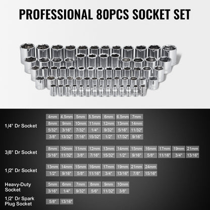 207-teiliger Mechaniker-Werkzeugsatz, 1/4", 3/8" und 1/2" Antriebssteckschlüssel, SAE- und metrischer Werkzeugsatz mit Bits, Schraubenschlüsseln, Ratschengriff, Zubehör und Kunststoff-Aufbewahrungskoffer für die Kfz-Reparatur