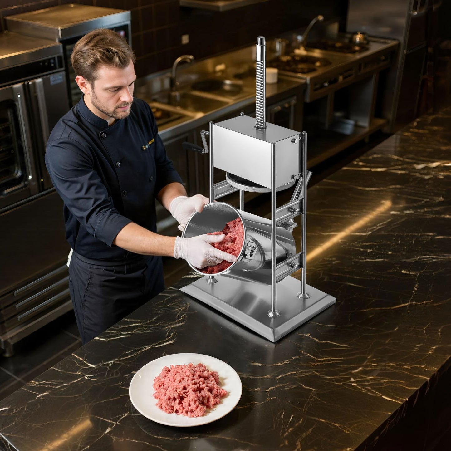 Manual Sausage Stuffer, 22 LBS / 10 L Vertical Meat Stuffer, Dual-Speed Sausage Casing Meat Filling Machine, Stainless Steel Heavy Duty Filler with 5 Stuffing Tubes, for Commercial & Home Use