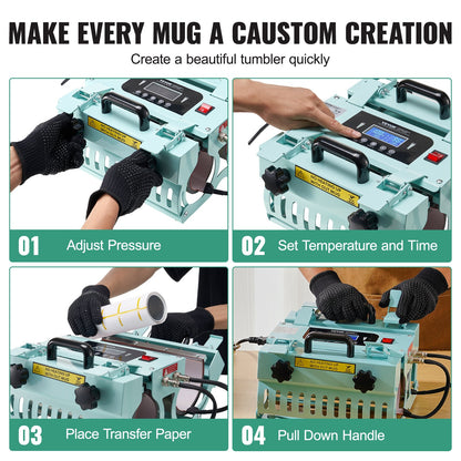 Tassenpresse mit 2 Heizstationen, 311,8–850,5 g, für Sublimationsdruck