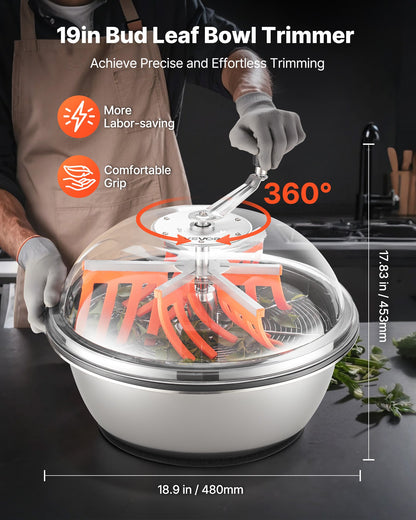 Bud Leaf Bowl Trimmer, 490 mm Manual Bud Trimmer, with Sharp Stainless Steel Blades, Visual Cutting, Wet & Dry Hydroponic Cutting Machine, Twisted Spin Cut for Plants Leaves Buds Flowers