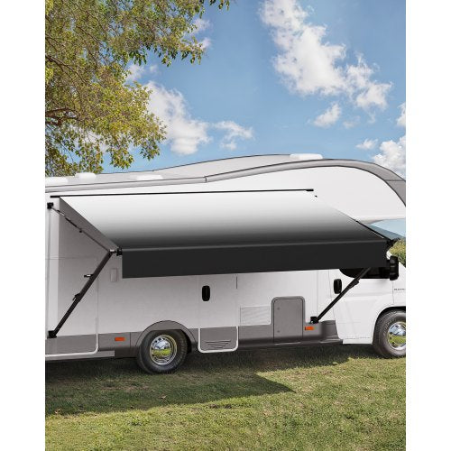 Manual RV Awning Complete Kit, 16' Retractable Awning with Aluminum Alloy Frame, Outdoor Trailer Awning, Fit for Most RVs(Black Fade)