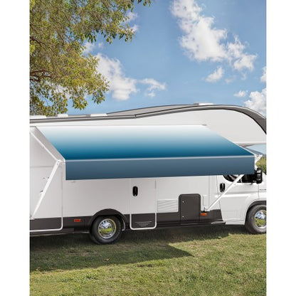 Manual RV Awning Complete Kit, 18' Retractable Awning with Aluminum Alloy Frame, Outdoor Trailer Awning, Fit for Most RVs(Blue Fade)