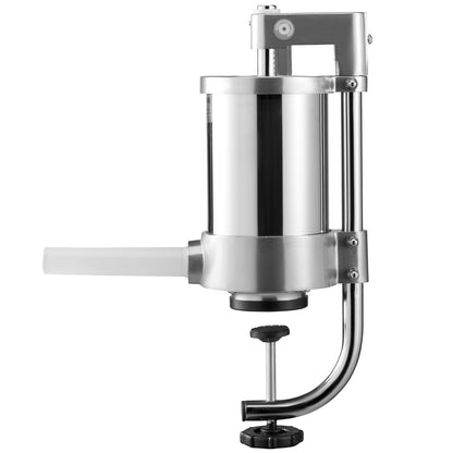 Wurstfüller, 1,5 l Fassungsvermögen, vertikaler Wurstfüller aus Edelstahl 304, Wurstfüllmaschine mit 3 Füllrohren, Saugfuß und Handkurbel für den privaten oder gewerblichen Gebrauch