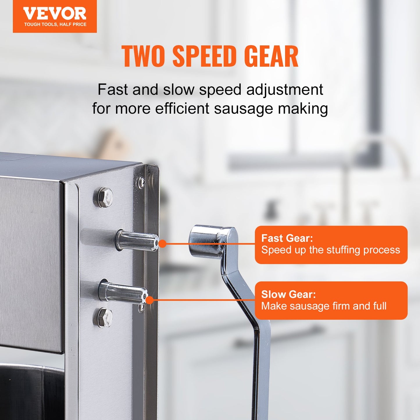 Manuelle Wurstfüllmaschine, 15 l / 30 lbs, vertikale Wurstmaschine, Fleischfüller mit zwei Geschwindigkeiten, aus lebensmittelechtem Edelstahl 304, inklusive 5 Füllrohren, für Privatküche, Restaurant und Gewerbe