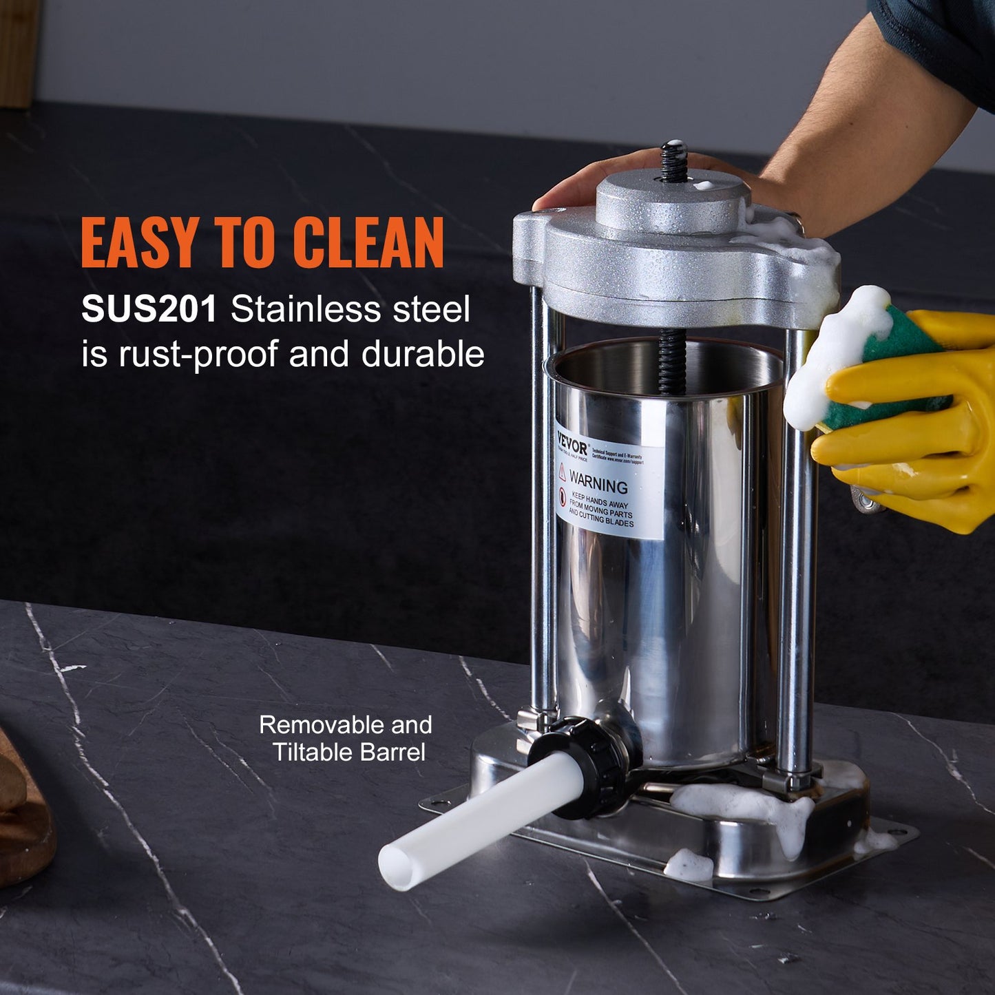 Manuelle Wurstfüllmaschine, 2 l / 5 lbs Vertikale Wurstmaschine mit G-Klemme, lebensmittelechter Edelstahlzylinder 304 mit 2 Füllrohren, für Privatküche, Restaurant und Gewerbe