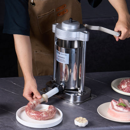 Manuelle Wurstfüllmaschine, 2 l / 5 lbs Vertikale Wurstmaschine mit G-Klemme, lebensmittelechter Edelstahlzylinder 304 mit 2 Füllrohren, für Privatküche, Restaurant und Gewerbe