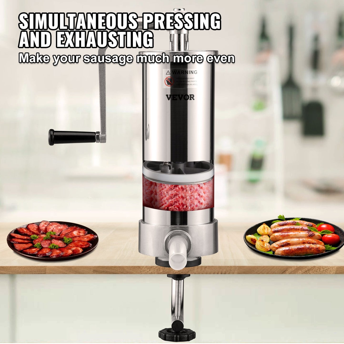 Sausage Stuffer, 5LBS/3L Capacity, 304 Stainless Steel Vertical Sausage Stuffer, Sausage Filling Machine with 3 Stuffing Tubes, Suction Base and Manual Crank for Household or Commercial Use