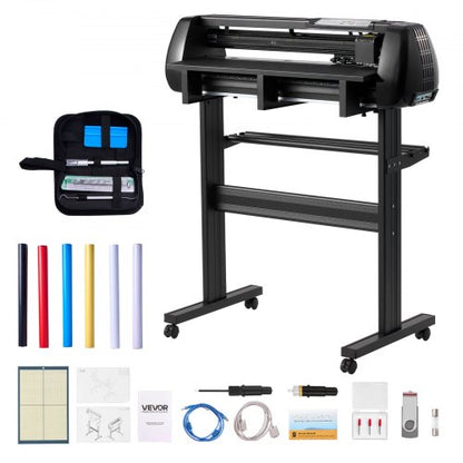 Vinyl Cutter Machine, 720 mm Max Feed Width, Dual Blades, Adjustable Force and Speed, LED Display, Vinyl Plotter Cutter Printer Bundle with Sticker Sheets, Transfer Film, Signmaster Software
