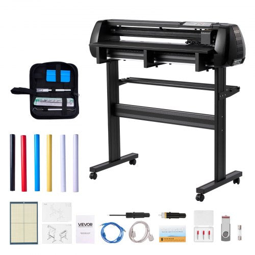 Vinylschneidemaschine, max. 870 mm Vorschubbreite, Doppelklingen, einstellbare Kraft und Geschwindigkeit, LED-Display, Vinylplotter-Drucker-Bundle mit Aufkleberbögen, Transferfolie und Signmaster-Software