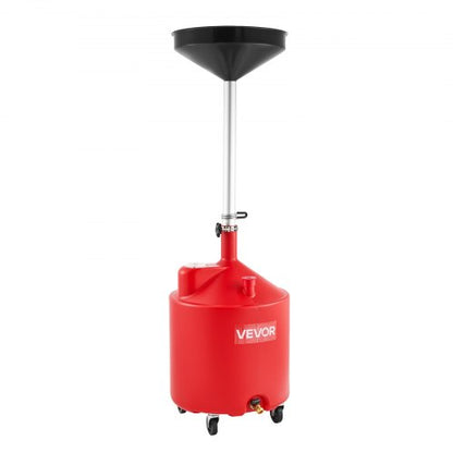 68L Waste Oil Drain Tank, Industrial Fluid Drain Tank with Adjustable Funnel Height, Portable Oil Drainer with Wheels, Fluid Fuel Transfer Drainage for Auto Repair Shops, Garages, Red