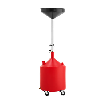68L Waste Oil Drain Tank, Industrial Fluid Drain Tank with Adjustable Funnel Height, Portable Oil Drainer with Wheels, Fluid Fuel Transfer Drainage for Auto Repair Shops, Garages, Red