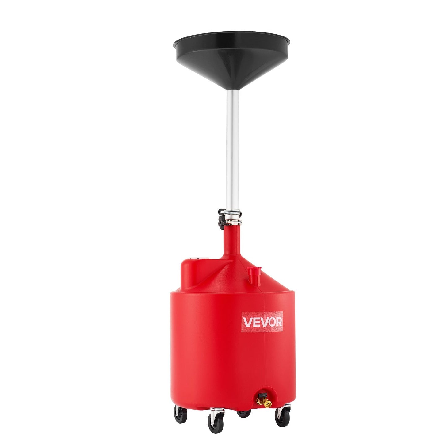 68L Waste Oil Drain Tank, Industrial Fluid Drain Tank with Adjustable Funnel Height, Portable Oil Drainer with Wheels, Fluid Fuel Transfer Drainage for Auto Repair Shops, Garages, Red