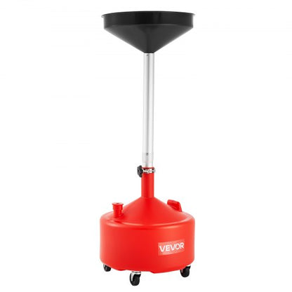 30L Waste Oil Drain Tank, Industrial Fluid Drain Tank with Adjustable Funnel Height, Portable Oil Drainer with Wheels, Fluid Fuel Transfer Drainage for Auto Repair Shops, Garages, Red