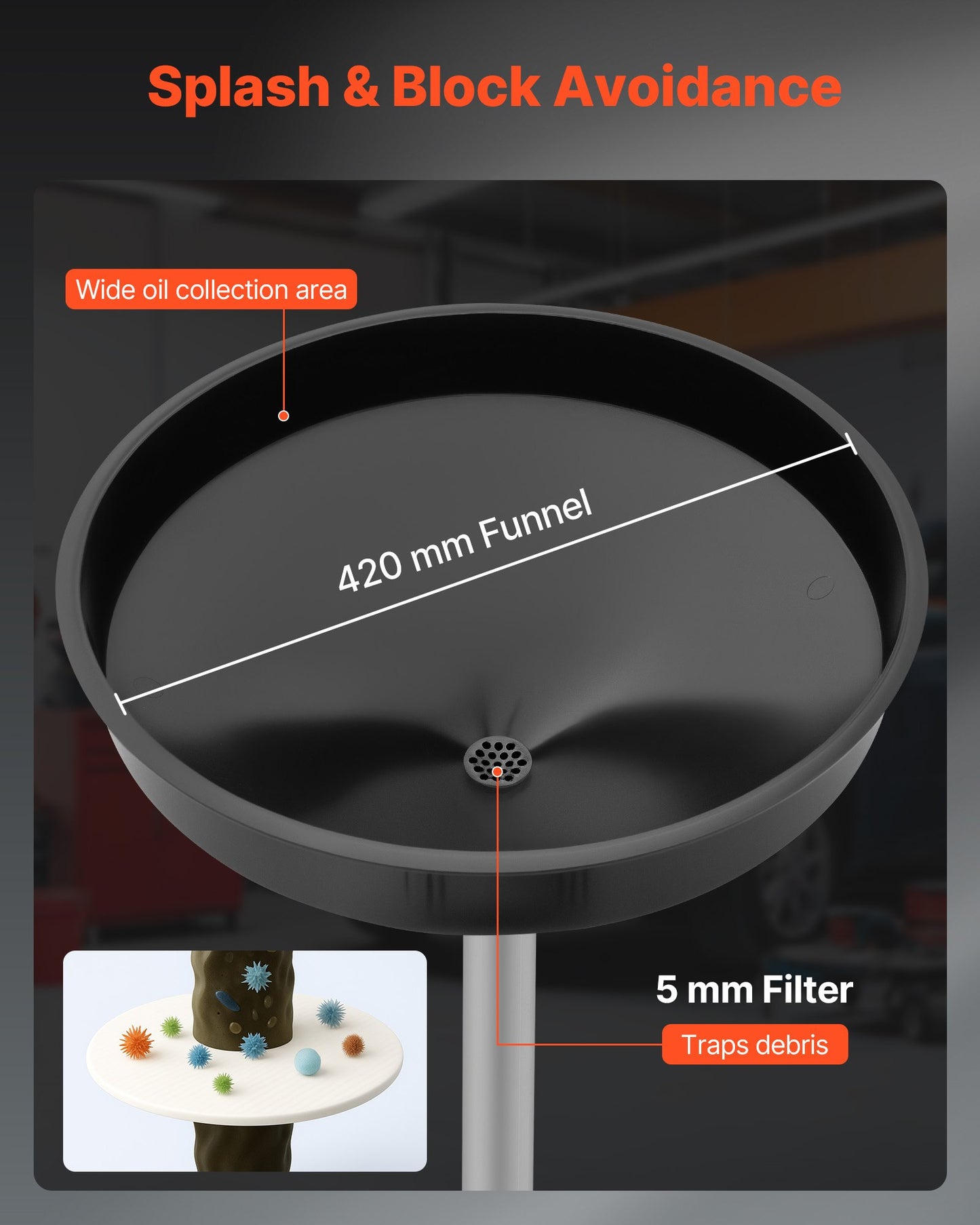 30L Waste Oil Drain Tank, Industrial Fluid Drain Tank with Adjustable Funnel Height, Portable Oil Drainer with Wheels, Fluid Fuel Transfer Drainage for Auto Repair Shops, Garages, Red