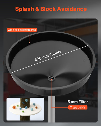 30L Waste Oil Drain Tank, Industrial Fluid Drain Tank with Adjustable Funnel Height, Portable Oil Drainer with Wheels, Fluid Fuel Transfer Drainage for Auto Repair Shops, Garages, Red