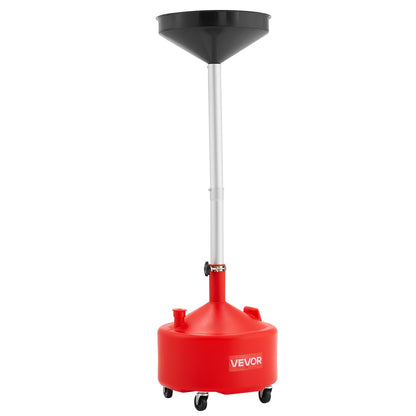 30L Waste Oil Drain Tank, Industrial Fluid Drain Tank with Adjustable Funnel Height, Portable Oil Drainer with Wheels, Fluid Fuel Transfer Drainage for Auto Repair Shops, Garages, Red